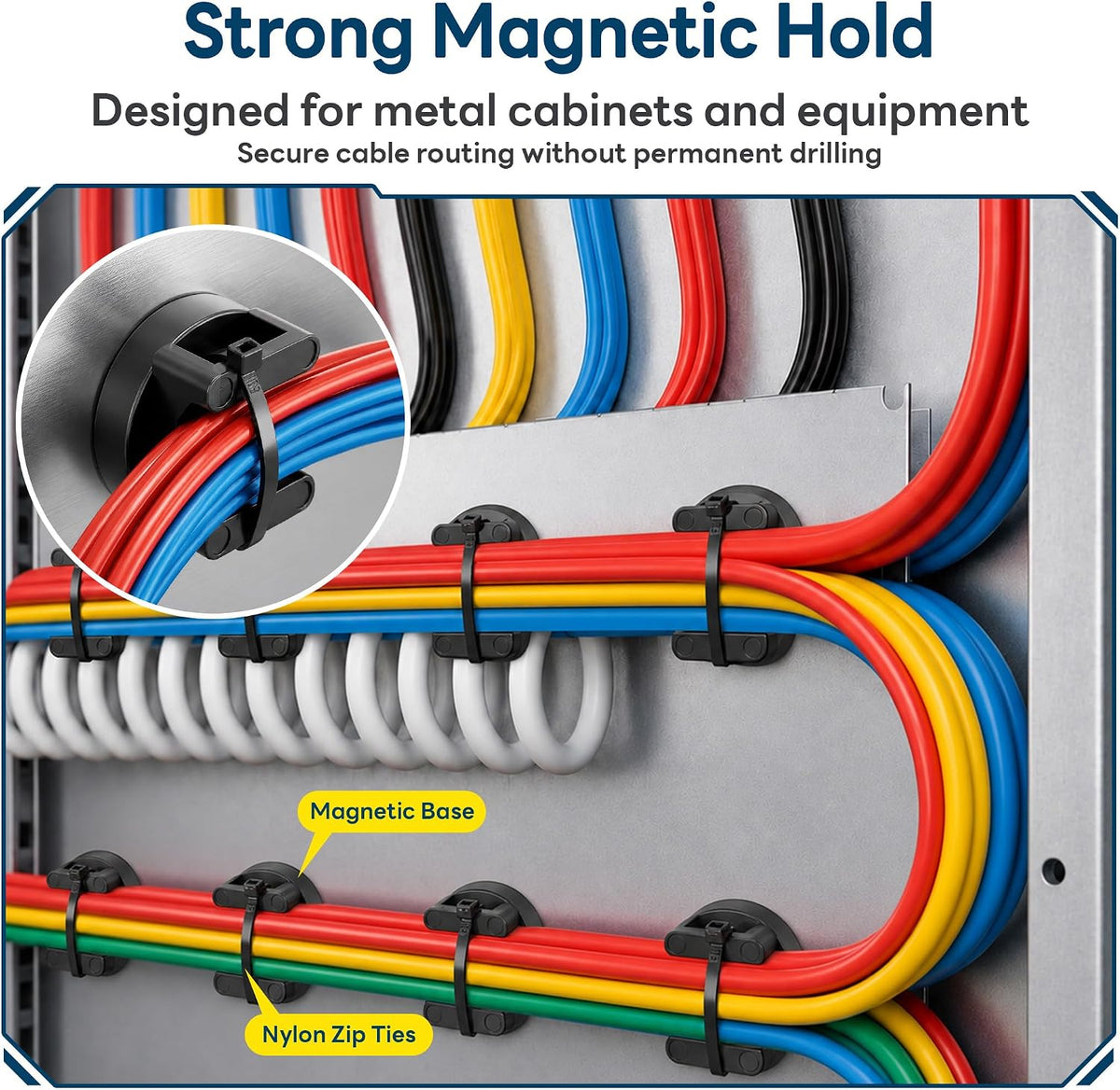 Magnetic Zip Tie Mounts, 26 Pack Magnetic Cable Tie Mounts with 200 Zip Ties,...