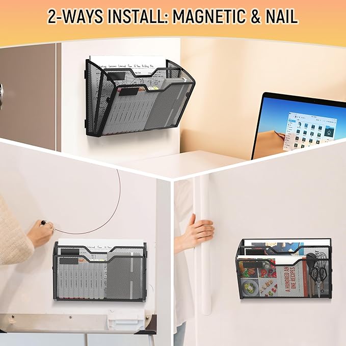 Docnest 2 Tier 3 Pack Magnetic Wall Mounted File Holders, Mesh Letter Organizer - Image 5