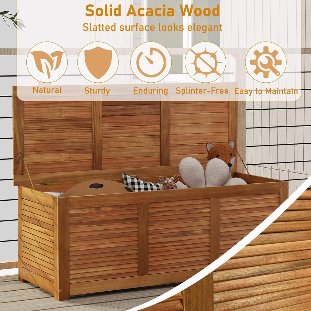 relax4life deck box acacia wood, 46 gallon backyard, side view
