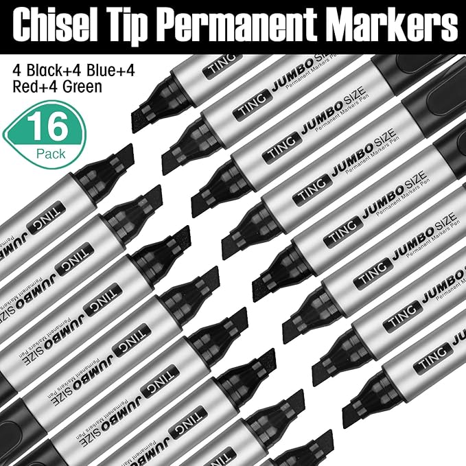 Fuutreo 16 Pcs Jumbo Size Permanent Markers Bulk Large Chisel Tip Permanent - Image 4