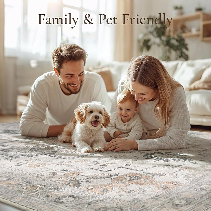 GENIMO 4x6 Area Rugs for Living Room, Machine Washable Low Pile Vintage Rugs - Image 3