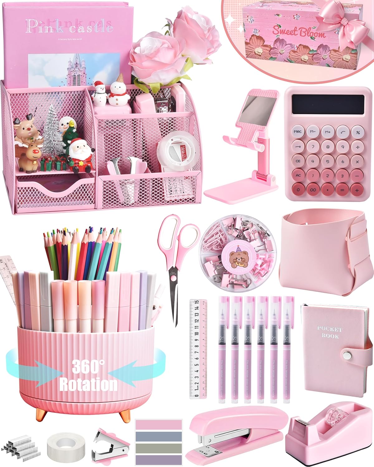 LXEVIHK 21Pcs Pink Desk Organizers and Accessories
