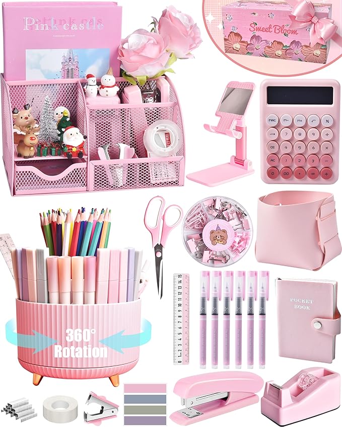 LXEVIHK 21Pcs Pink Desk Organizers and Accessories by StyleYourDeskinOneColor