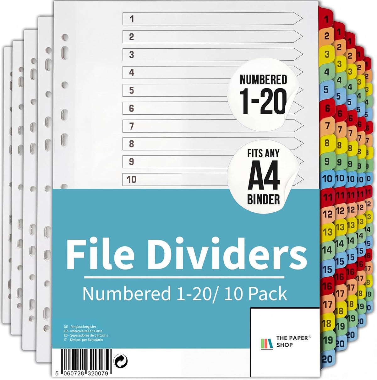 Binder Dividers with Tabs 1-20 Numbered – A4 | Dividers
