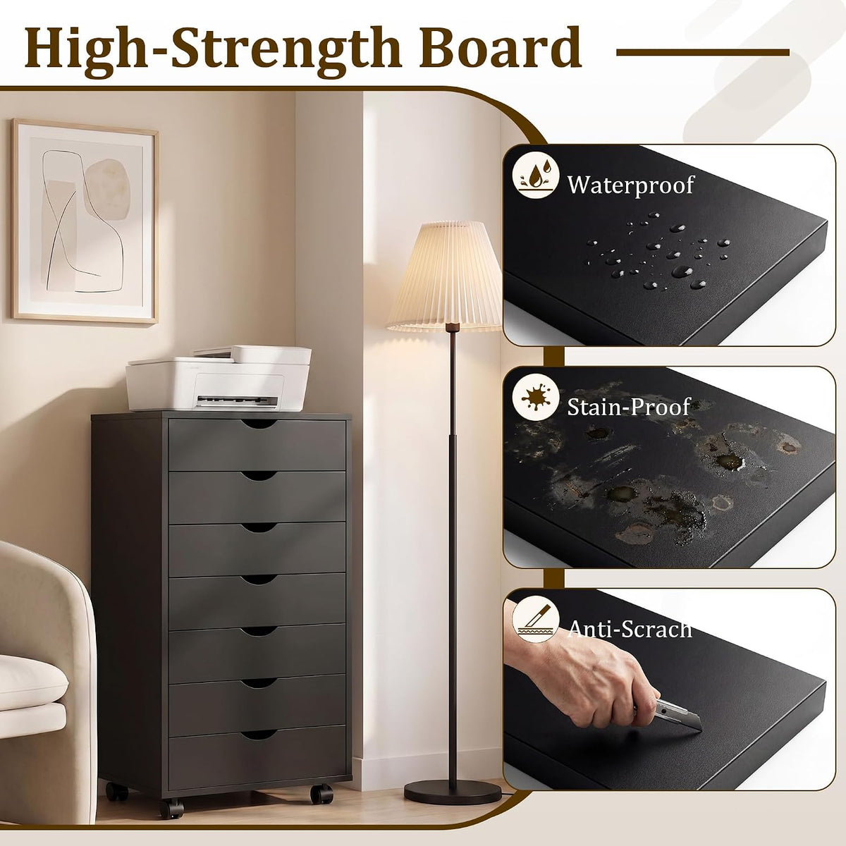 7 Drawer File Cabinet, Storage Drawers with Wheels for Home Office