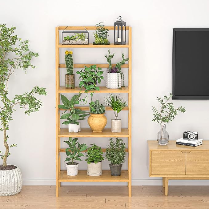 Homykic Bamboo Bookshelf 4-Tier Ladder Shelf, 49.2” Freestanding Open Bookcase - Image 5