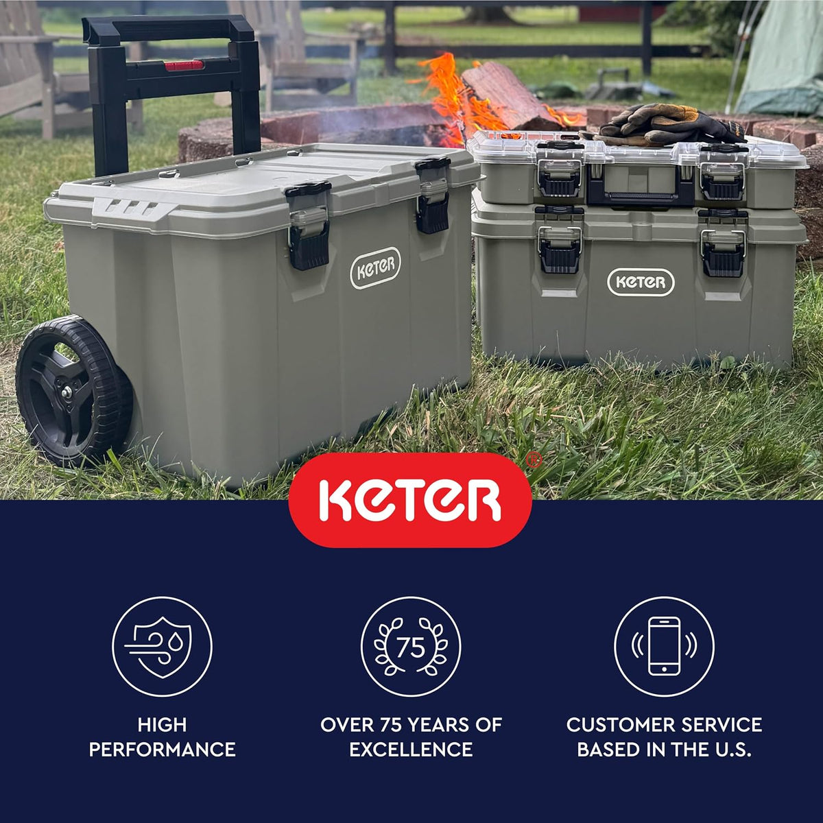 keter stack-n-roll outdoor gear organizer, 3-piece rolling storage, view 12