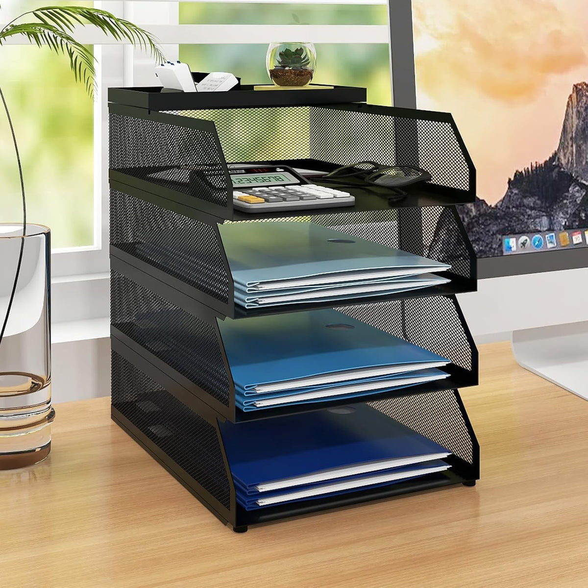 Natwind 4-Tier Desk Organizer, Stackable Paper Tray, Desk Accessories, Metal