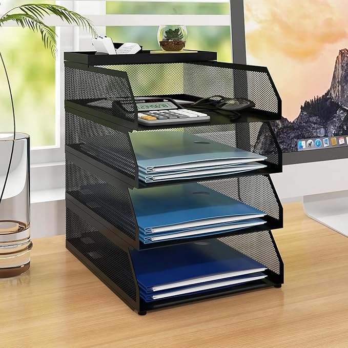 Natwind 4-Tier Desk Organizer, Stackable Paper Tray, Desk Accessories, Metal by Natwind