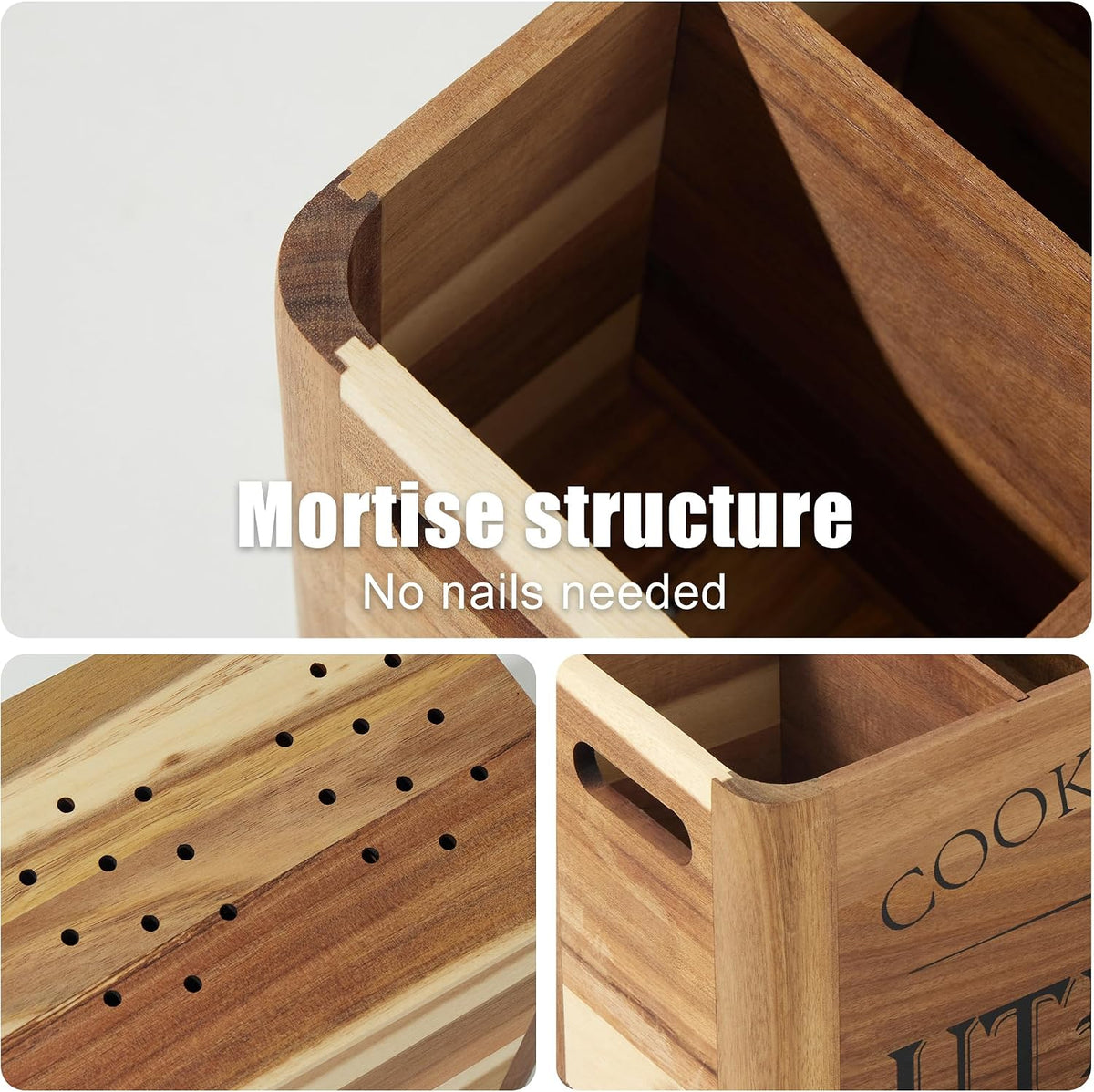 Utensil Holder for Kitchen Countertop - Extra Large 4 Compartment Wooden Orga...