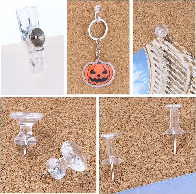 Clear Push Pins Set, 5 Styles 125-count Thumb Tacks Map Pins, Steel Point and - Image 6