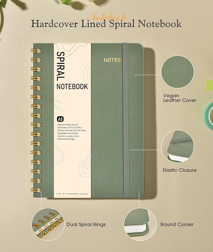 Dotted Spiral Journal Notebook, A5 Hardcover Spiral Journals - Image 2