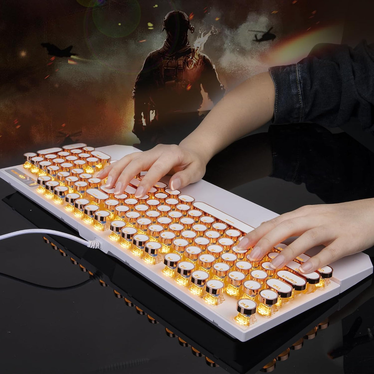 Camiysn Typewriter Style Mechanical Keyboard, Retro Punk Gaming Keyboard with...