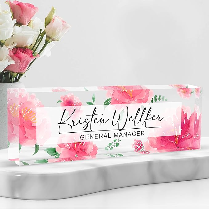 Personalized Name Plate for Desk Custom Acrylic Desk Name Plate Custom Employee by AZUFEMOS