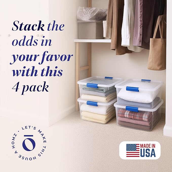 HOMZ 4-Pack 15.5 Quart Latching Lid, and Bathroom Organization - Image 3