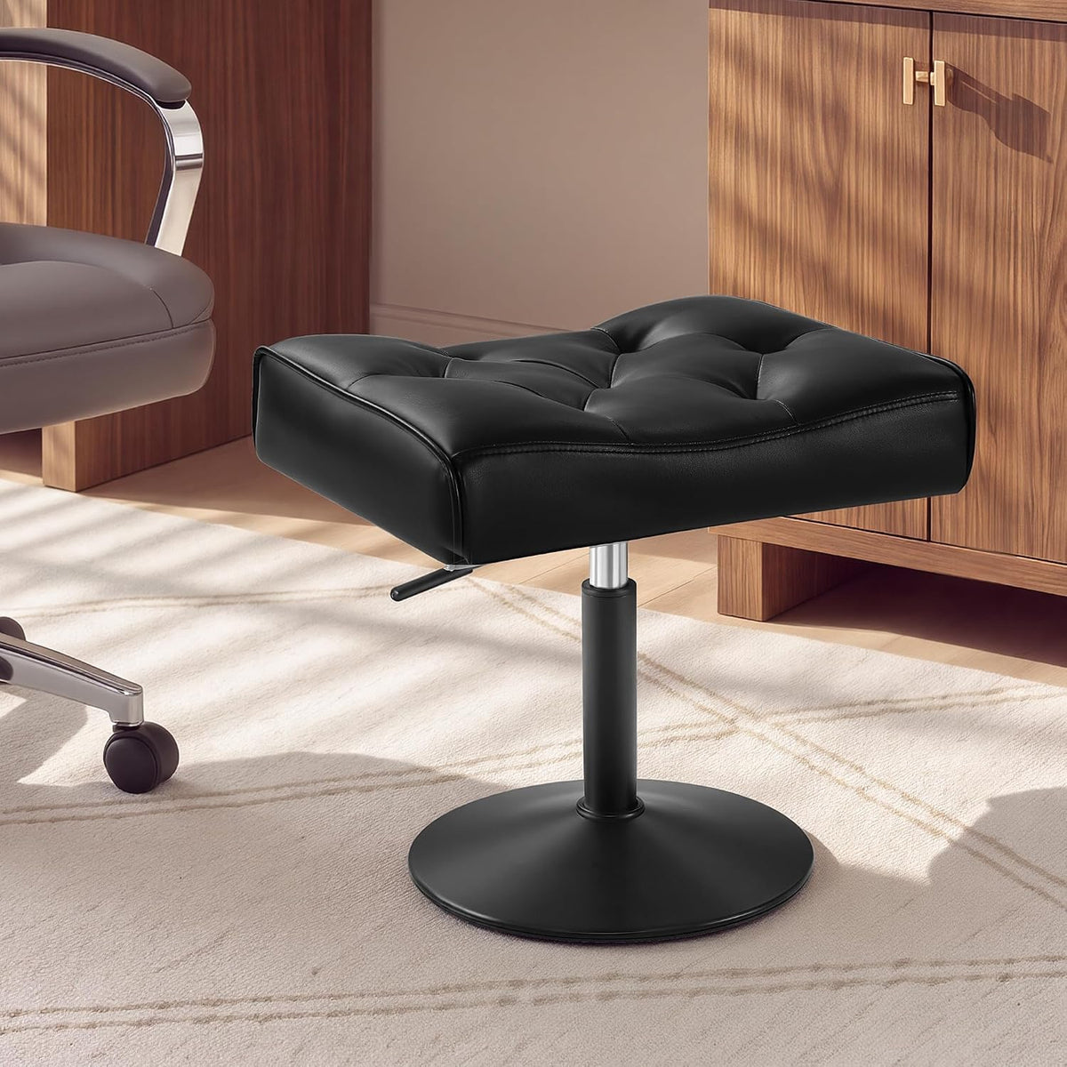 LUE BONA Adjustable Office Foot Rest Under Desk, Vanity Saddle Stool, Black