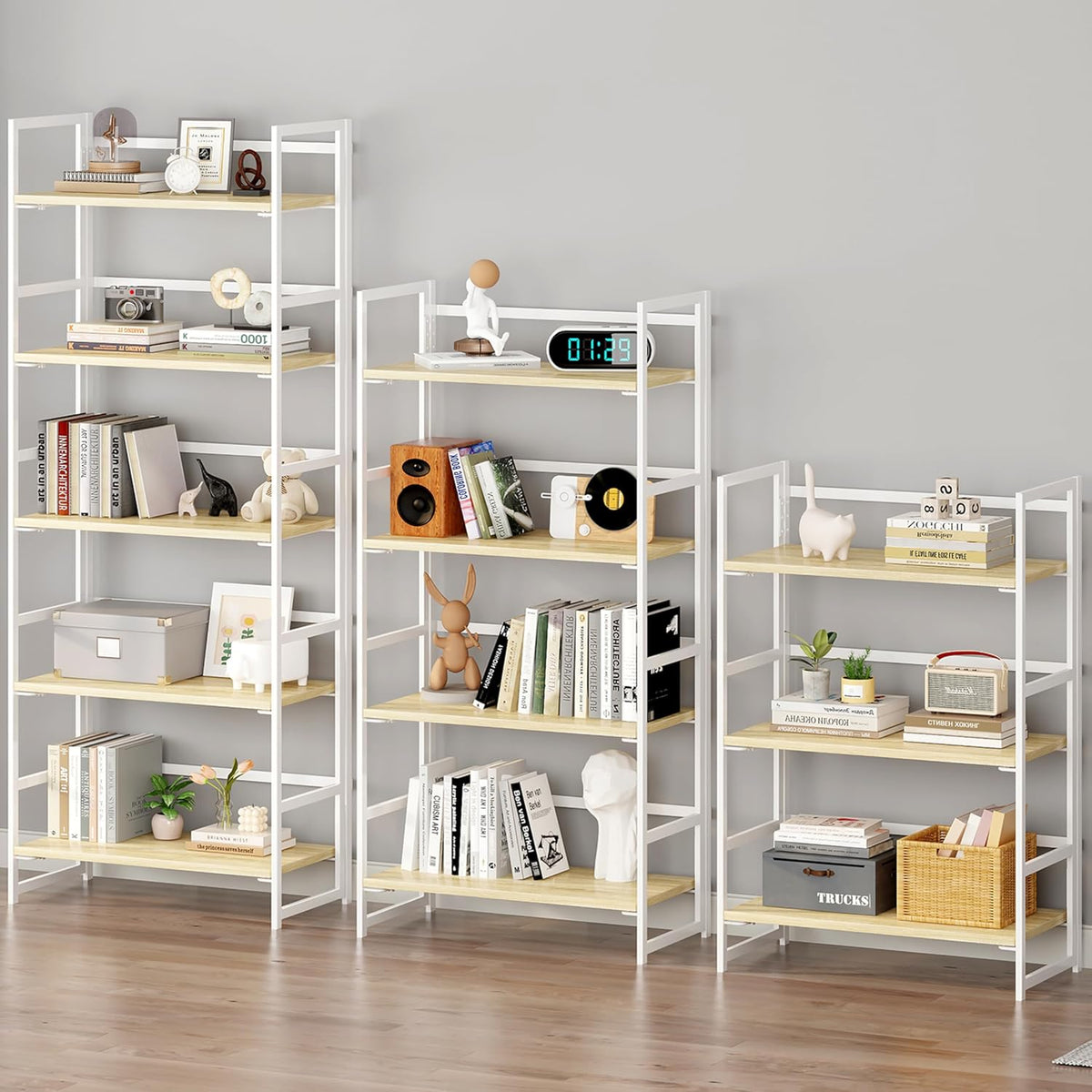 BHG Vintage Multifunctional Folding Bookshelf, No-Assembly Plant Stand Storag...
