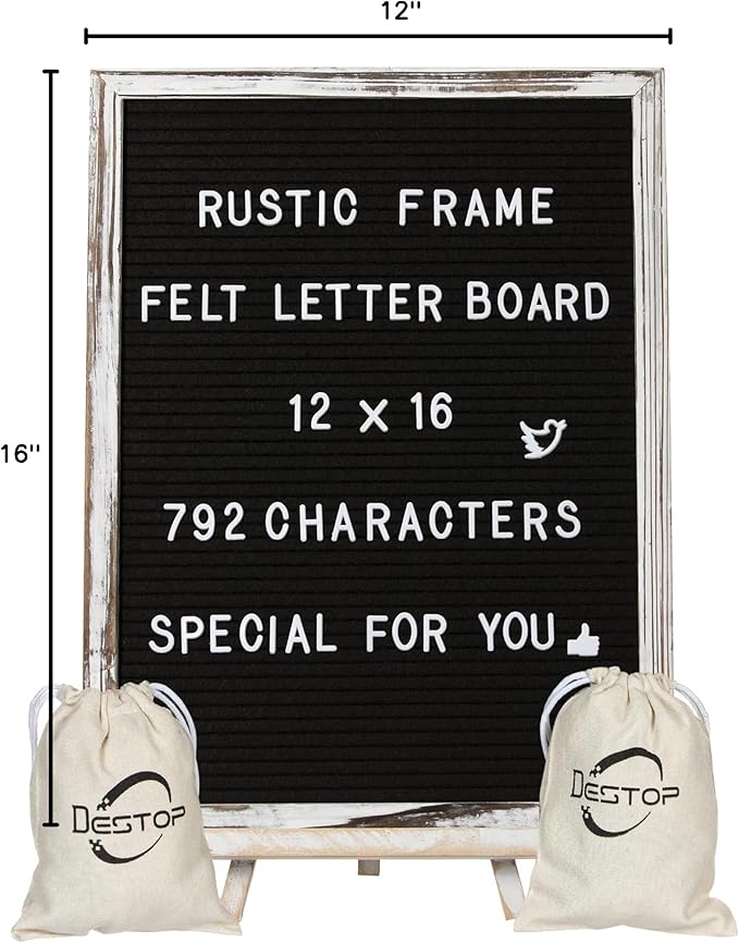 Felt Letter Board with Rustic Vintage Frame and Stand 12x16 inch, Numbers and - Image 8