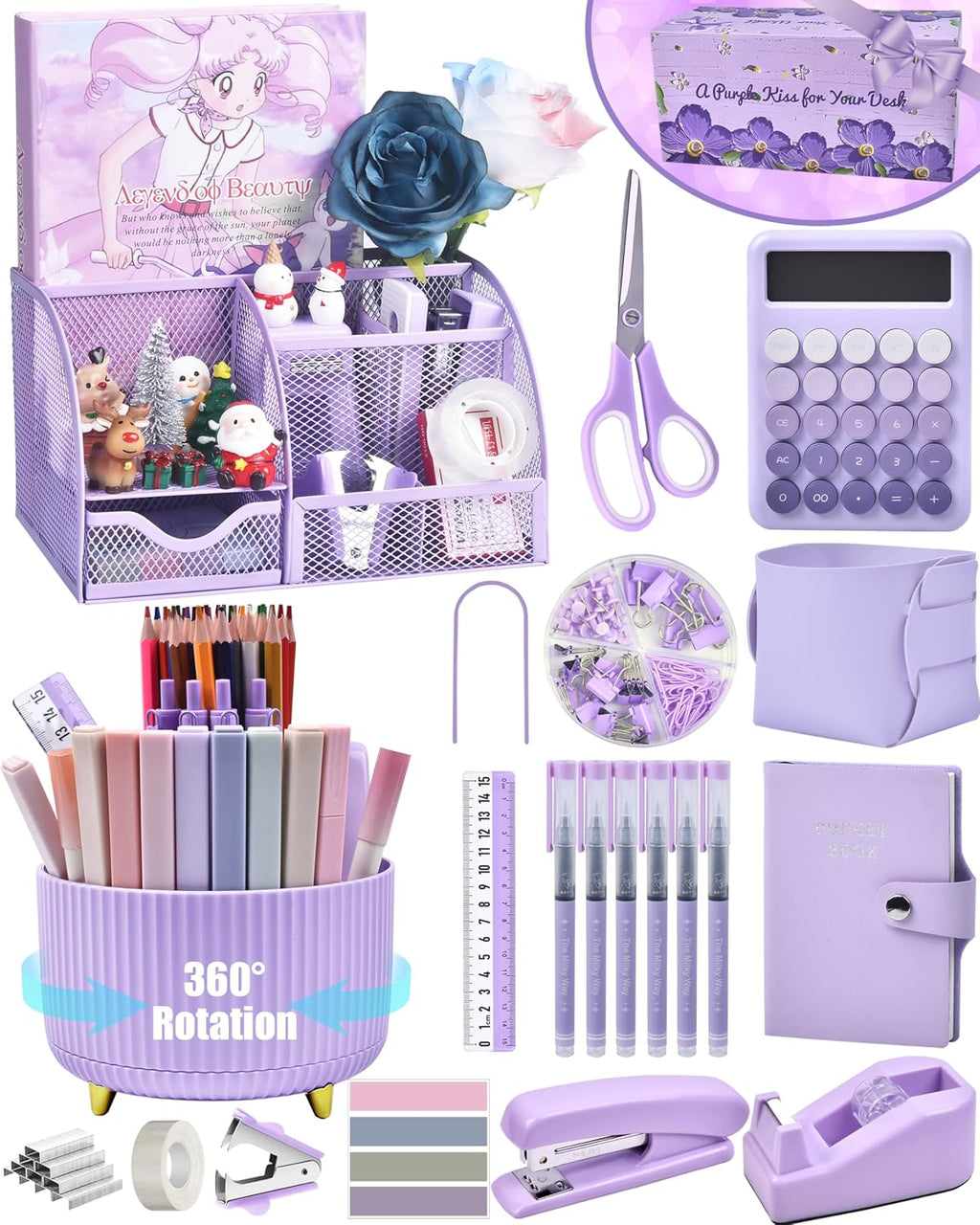 LXEVIHK 21Pcs Purple Desk Organizers and Accessories