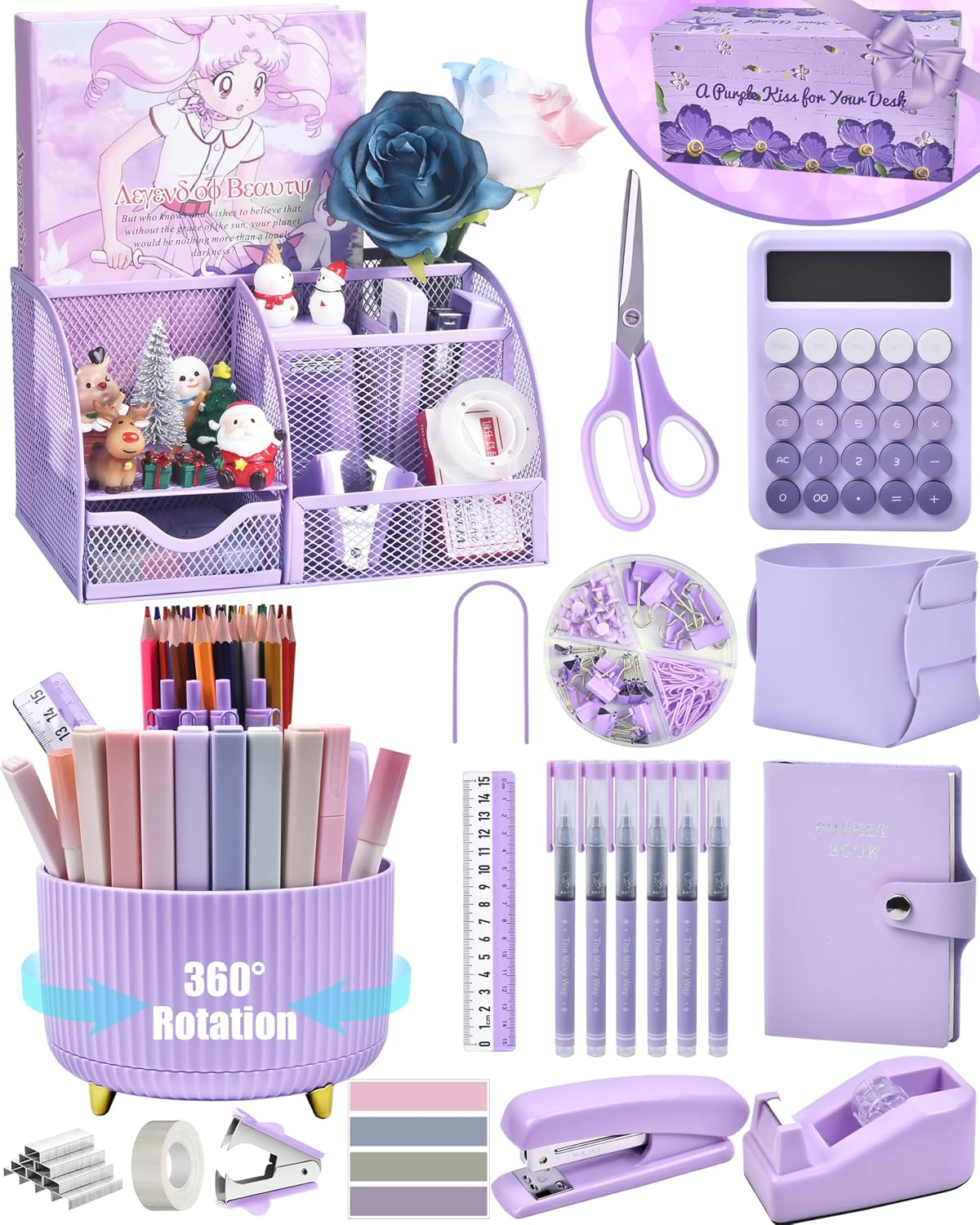 LXEVIHK 21Pcs Purple Desk Organizers and Accessories