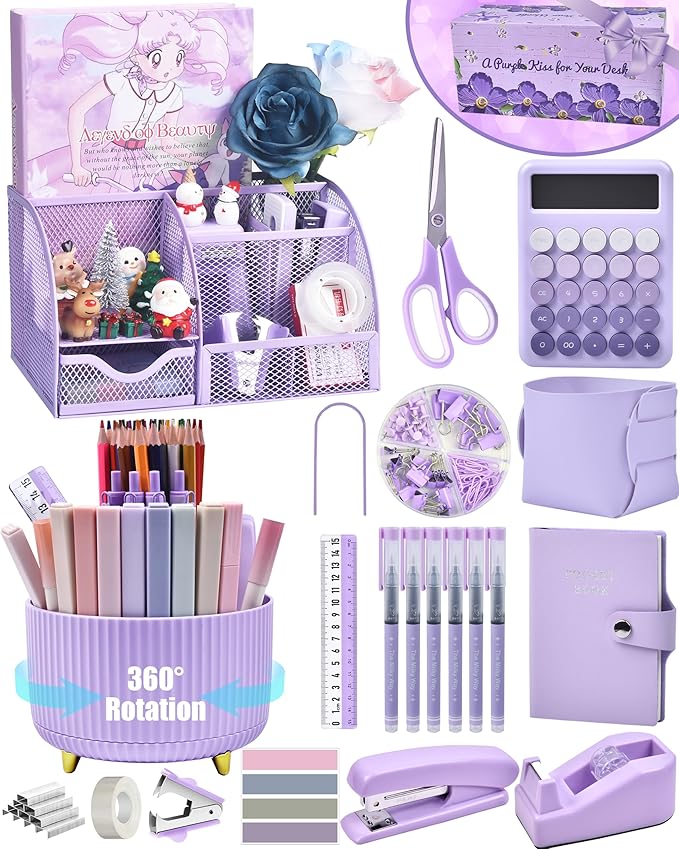 LXEVIHK 21Pcs Purple Desk Organizers and Accessories by StyleYourDeskinOneColor