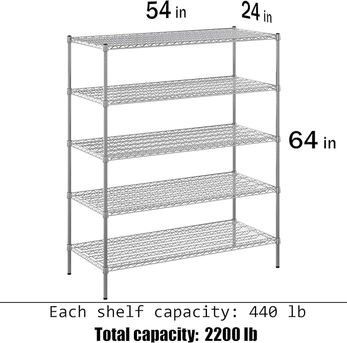 Regal Altair 24" Deep x 54" Wide x 64" Height Wire Shelving Kit | 5-Tier | NSF - Image 3