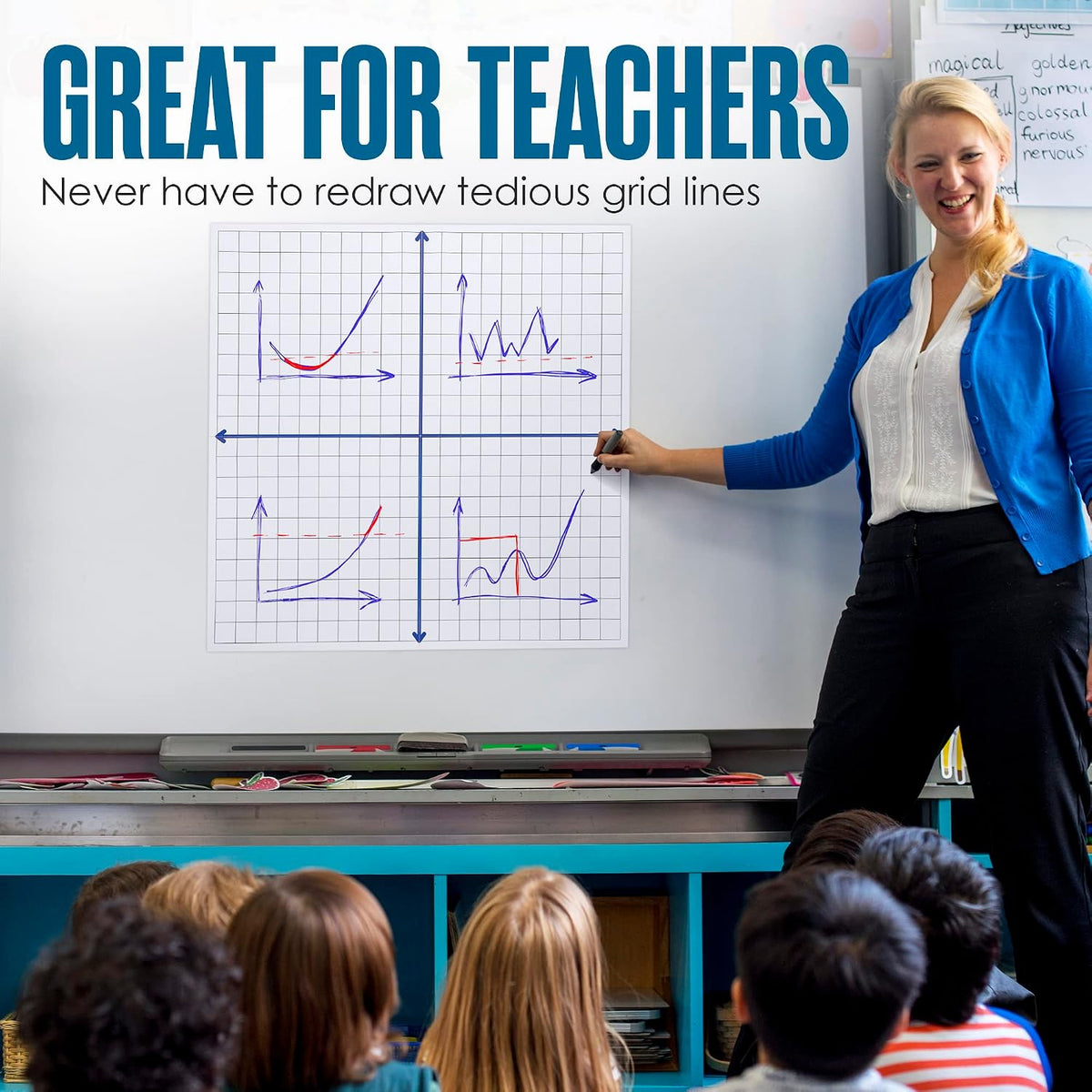 Magnetic Grid Whiteboard, Dry Erase Grid, Math Graphing, 26"x26", W...