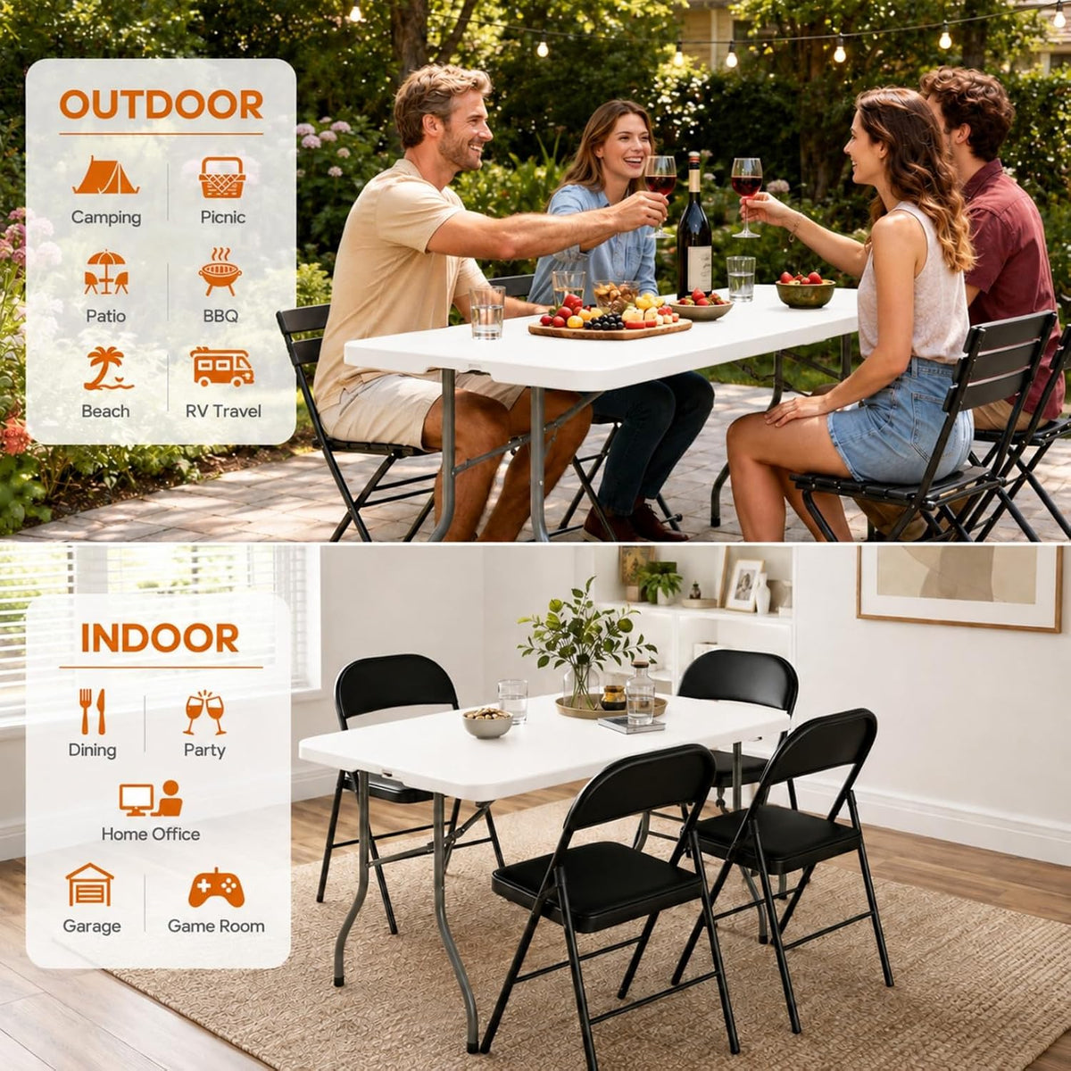 6ft Folding Table Heavy Duty 350 LBS Capacity Foldable Table with 18% Thicker...