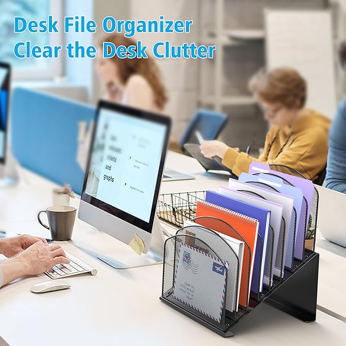 Inclined Desk File Organizer, 8-Section Upright Desk Organizer File Sorter - Image 7