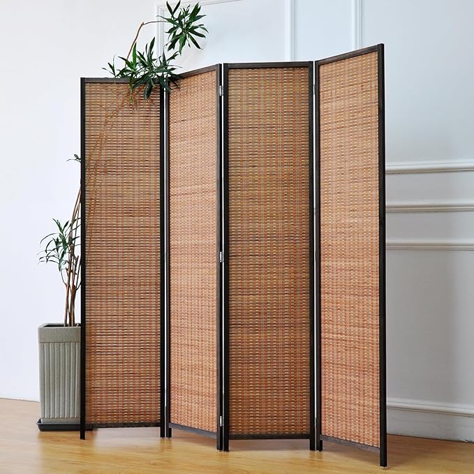 Furnnylane 4 Panel Bamboo Room Divider and Folding Panel Screen, Bamboo Panel - Image 4
