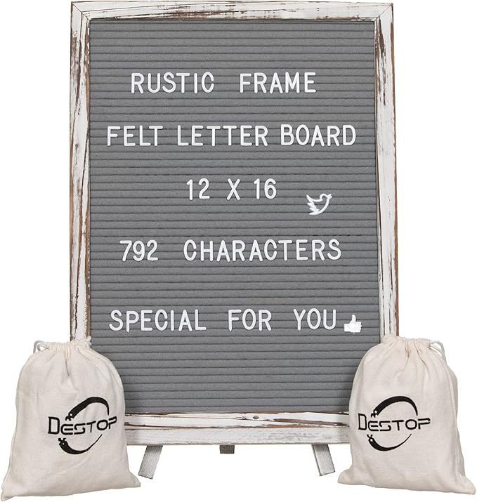 Felt Board With Rustic Vintage Frame and Stand 12x16 Inch, Numbers and Symbols by Destop