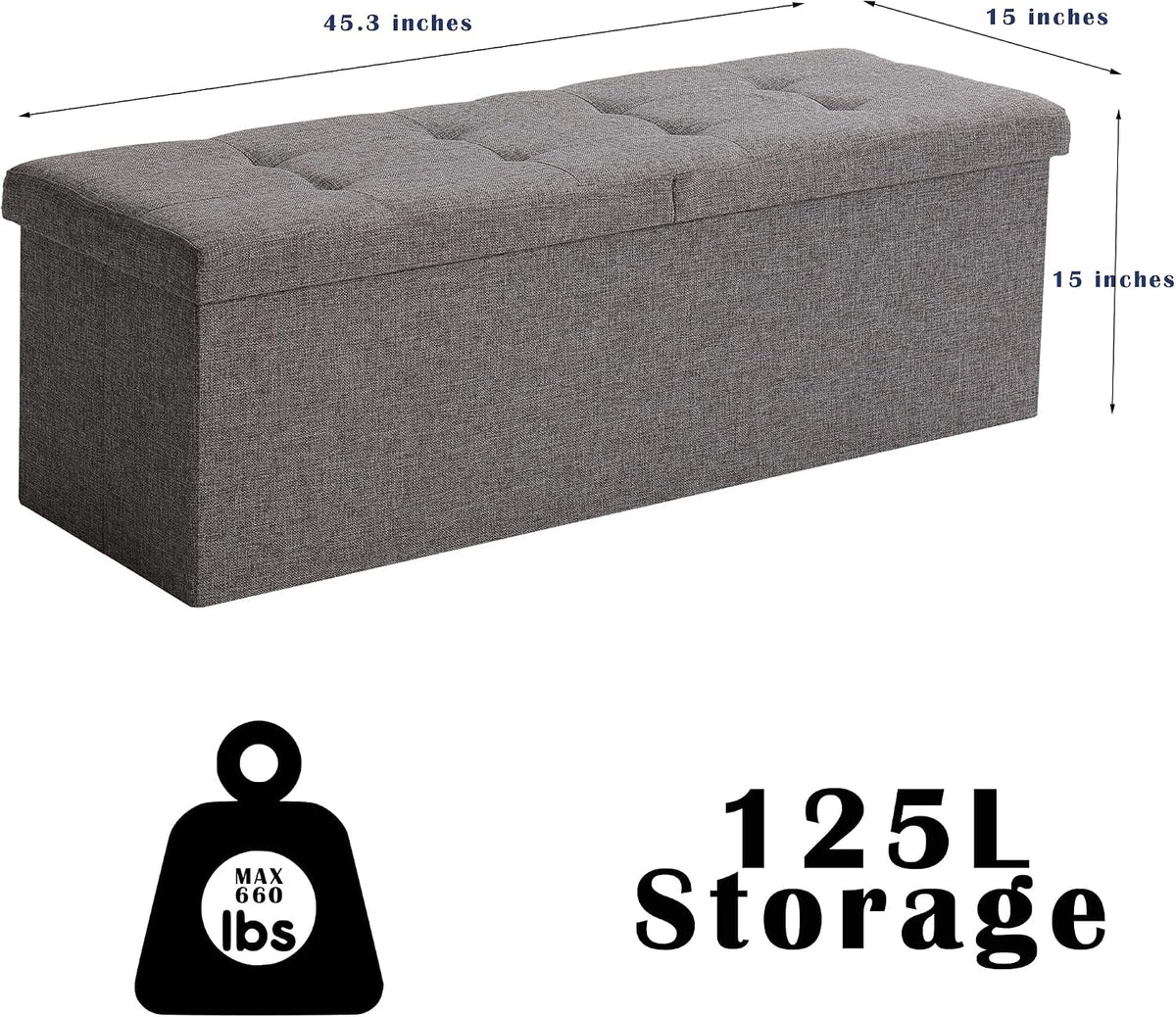 Storage Ottoman Bench Foldable Footrest Foot Stool, 45" Fabric Brown