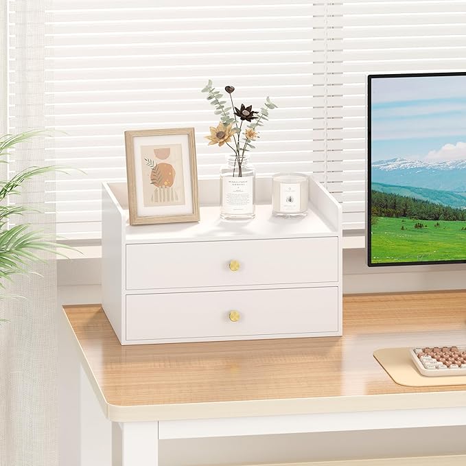Bamboo Desk Organizer with Drawers Wooden Desktop Storage Drawers - Image 4