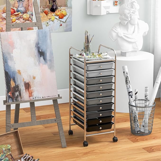Giantex 10-Drawer Storage Cart w/Universal Wheel, Rolling Cart w/Handle - Image 4