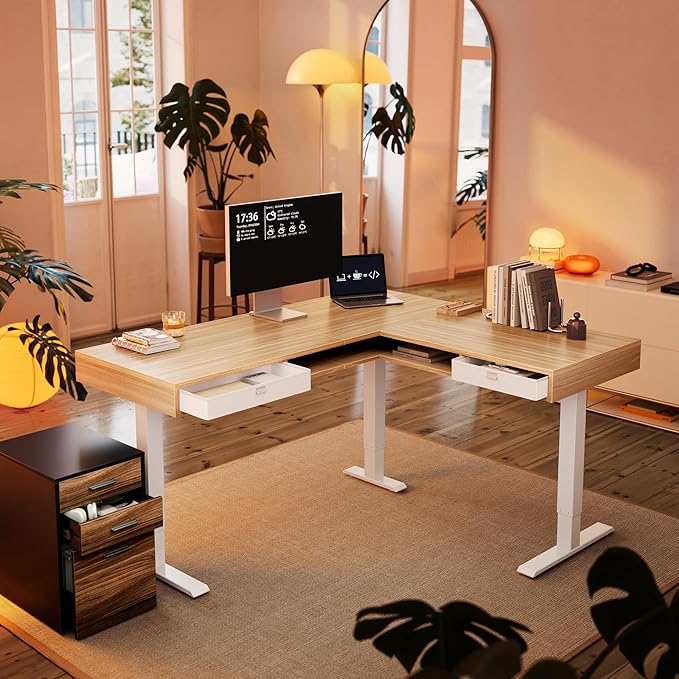 HUANUO Electric L Shaped Standing Desk, 63″ Height Adjustable Corner Standing by HUANUO