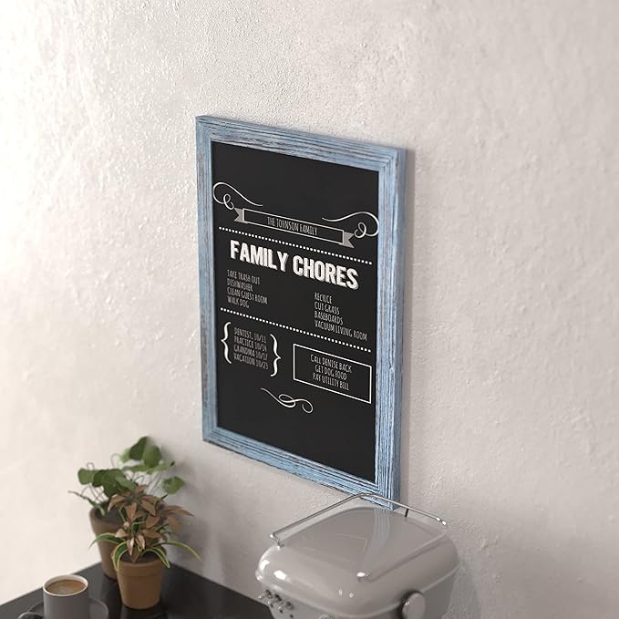 HBCY Creations 18" x 24" Rustic Blue Solid Wood Frame Wall Chalkboard, Magnetic - Image 3