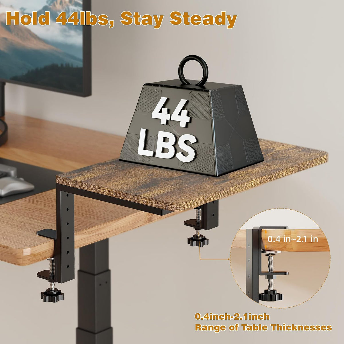 Desk Extender, 15-inch Clamp-On Desk Shelf, Height-Adjustable Desktop Shelf O...