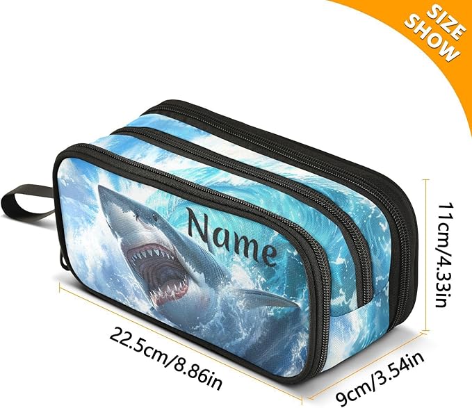BOENLE Custom Shark Blue Ocean Wave Pencil Case Box Boys Girls Personalized - Image 4