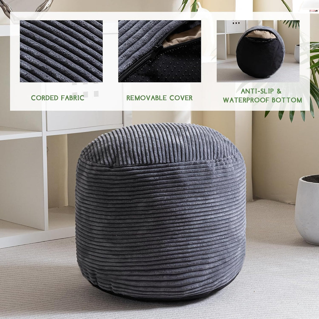 higogogo round stuffed pouf ottoman, corduroy poufs with, close-up detail