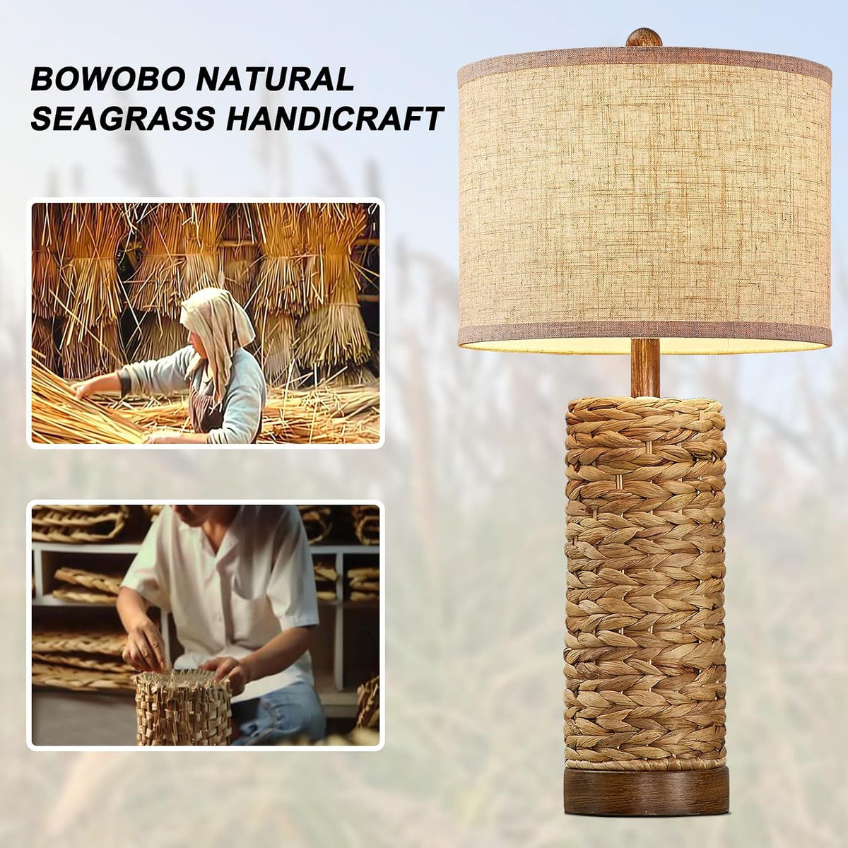 27.5'' Tall Natural Rattan Table Lamps Set of 2, Hand - Woven Wicker ...