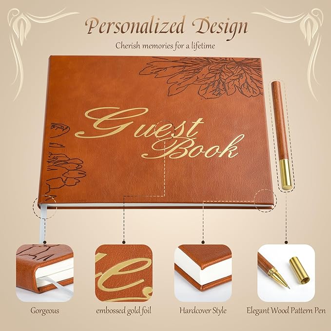 Leather Wedding Guest Book, Visitor Log Guest Book - Image 5