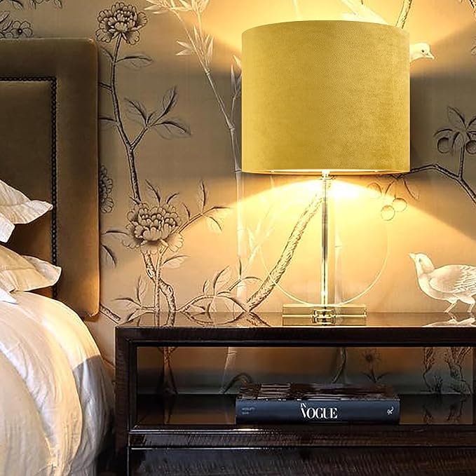 Yellow Velvet Drum Lamp Shade Medium Lampshade 13``Top×13``Bottom×10``High - Image 6