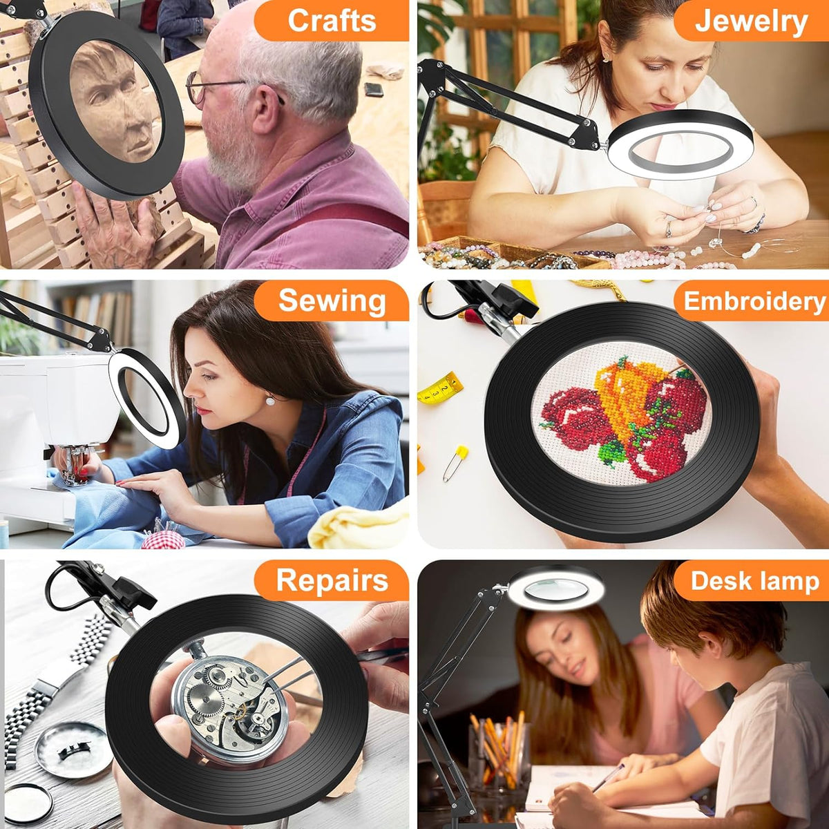 10X Magnifying Glass with Light and Stand, Dimmer Adjustable Swing Arm 2-in-1...