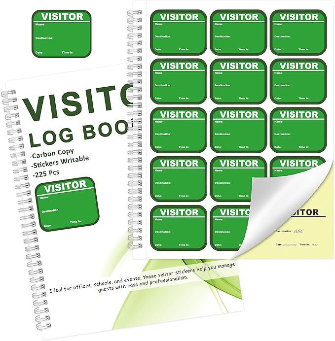 1 Pack Visitor Badges with Carbon Copy Visitor Stickers Letter Size Visitor Log by Unknown