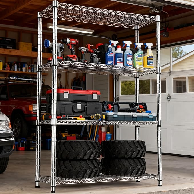 M MZG 4 Tiers Shelf Metal Storage Shelves 2640 lbs Steel Storage Shelving - Image 8
