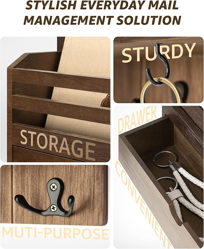 Rebee Vision Farmhouse Wood Mail Organizer Wall Mount - Image 4