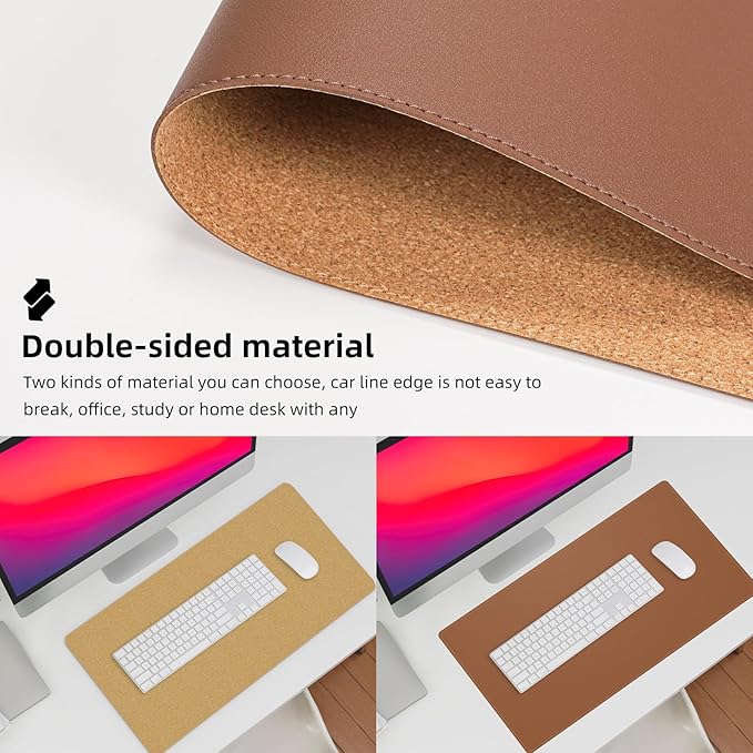 AFIING Dual-Sided Desk Pad, Natural Cork & PU Leather Large Mouse mats - Image 3