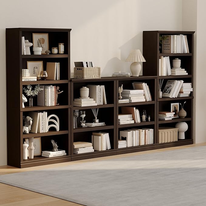 blini 3-Shelf Bookcase Wooden Bookshelves Dark Cherry 33in Wide Floor Standing - Image 7