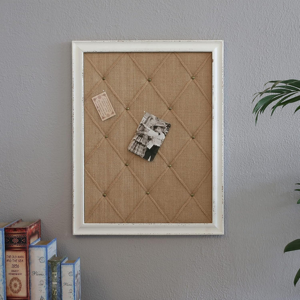 SOFE Antique White Linen Fabric Pin Board, 21"×27" Message Board Wa...