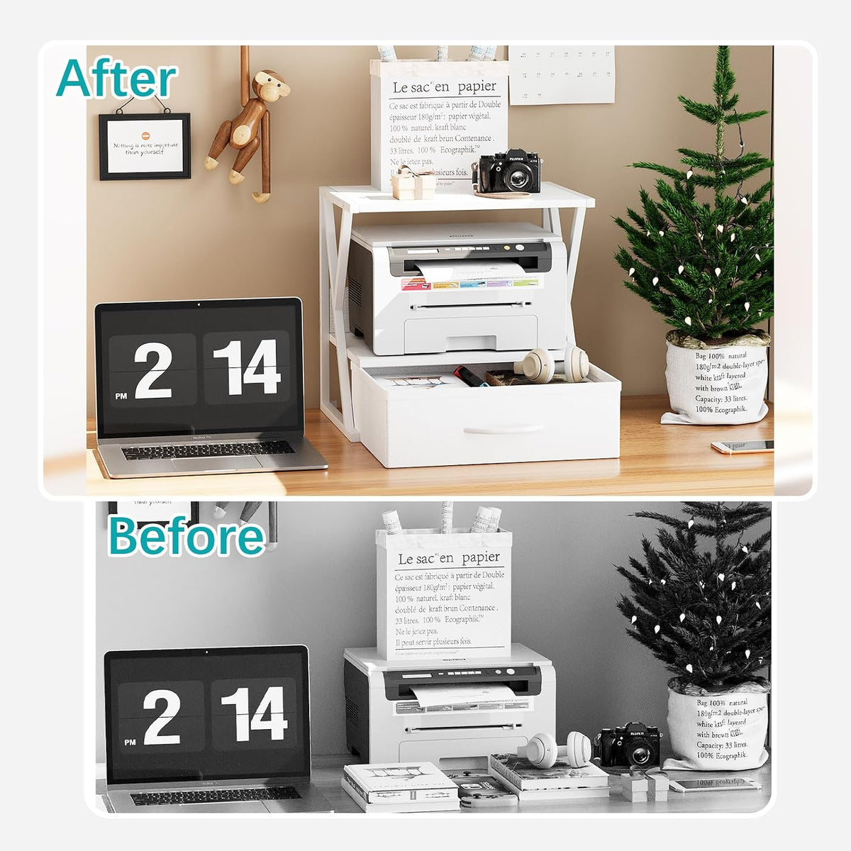 aboxoo Printer Stand for Desk with Storage Drawer, 2 Tier Desktop Or UnderDes...